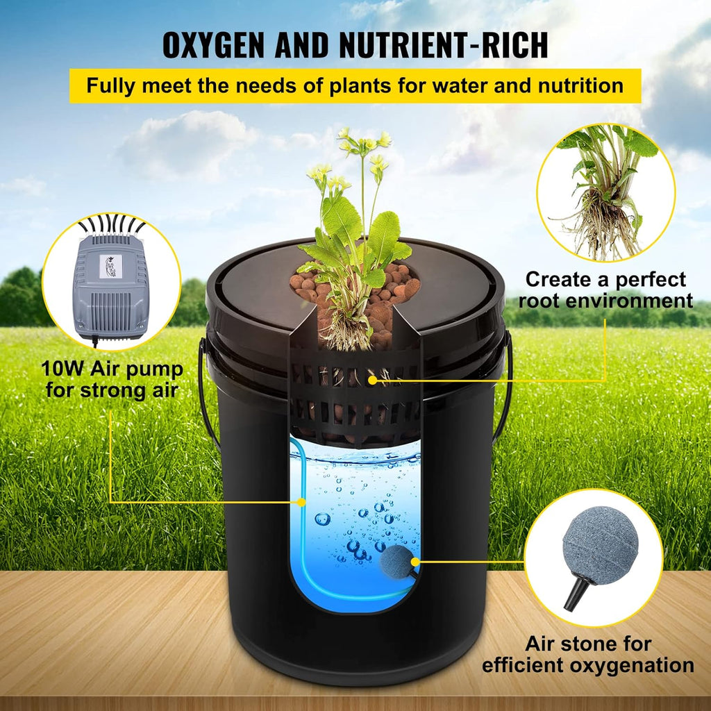 VEVOR DWC Hydroponic System  5 Gallon 8 Buckets  Deep Water Culture Growing Bucket  Hydroponics Grow Kit with Pump  Air Stone and Water Level Device  for Indoor/Outdoor Leafy Vegetables