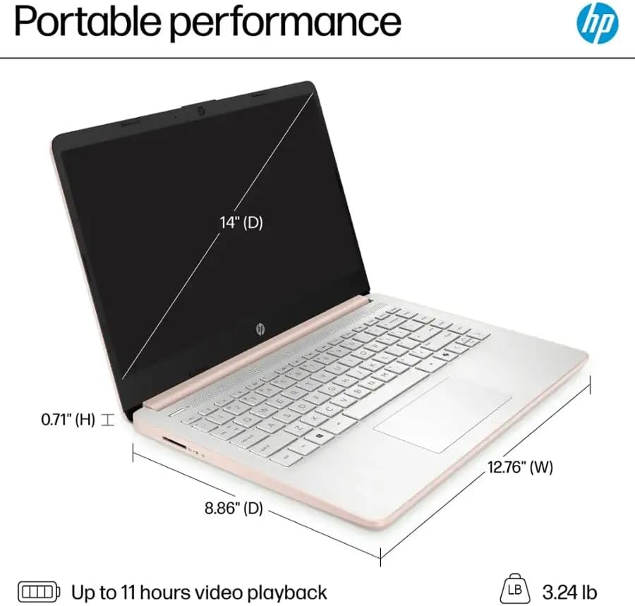 HP 14" LED Business Laptop Computer  32GB RAM 640GB Storage (128GB UFS + 512GB SD Card)  Intel Quad-Core N150  Windows 11 S & 1-Year Microsoft Office 365 Included  PLUSERA Earphones  Rose Gold