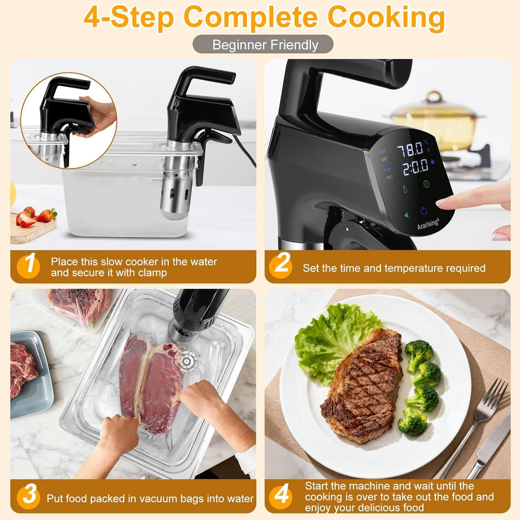 Sous Vide Cooker 2.4G WIFI, Sous Vide Machine with 30 Preset Recipes on APP & Calibration Function, 1100W Ultra-Quiet Immersion Circulator, Accurate Temperature and Time, Fast-Heating with Timer