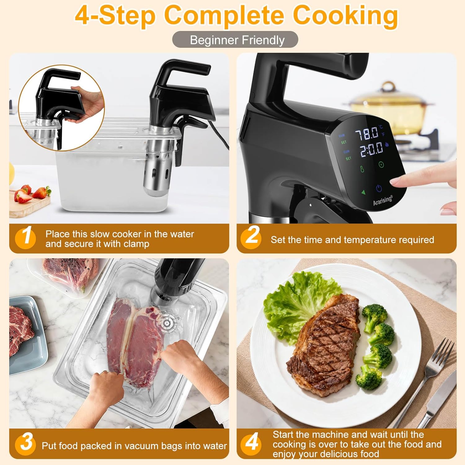 Sous Vide Cooker 2.4G WIFI, Sous Vide Machine with 30 Preset Recipes on APP & Calibration Function, 1100W Ultra-Quiet Immersion Circulator, Accurate Temperature and Time, Fast-Heating with Timer