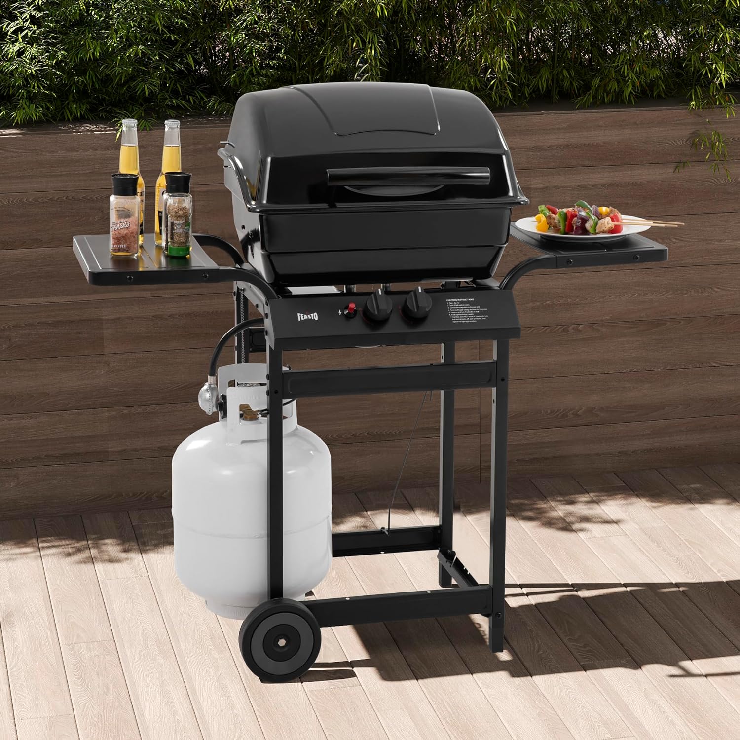 2 Burner Propane Gas Grill with 26 500 BTUs Output  Porcelain-Enamel Main Body and Lid  Propane BBQ Grill with Warming Rack & Side Tables for Patio  Backyard  Poolside Gatherings