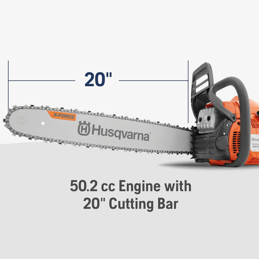 Husqvarna 450 Rancher 20 Inch Gas Chainsaw  50.2-cc 3.2-HP  2-Cycle X-Torq Engine  For Tree Pruning  Yard Cleanups and Firewood Cutting  970613120