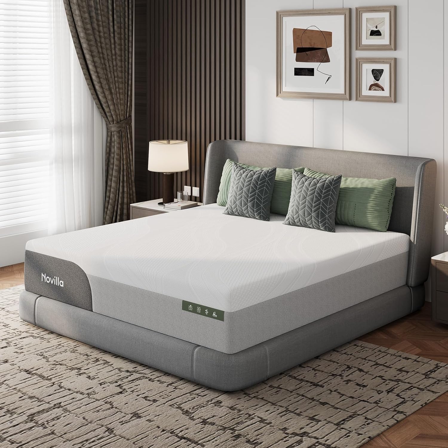 Novilla 14 Inch King Size Mattress, Gel-Infused Bliss Cooling King Memory Foam Mattress in a Box with Cool-Touch Nylon Cover, Pain Relief & Spinal Support with CertiPUR-US Certified Foam