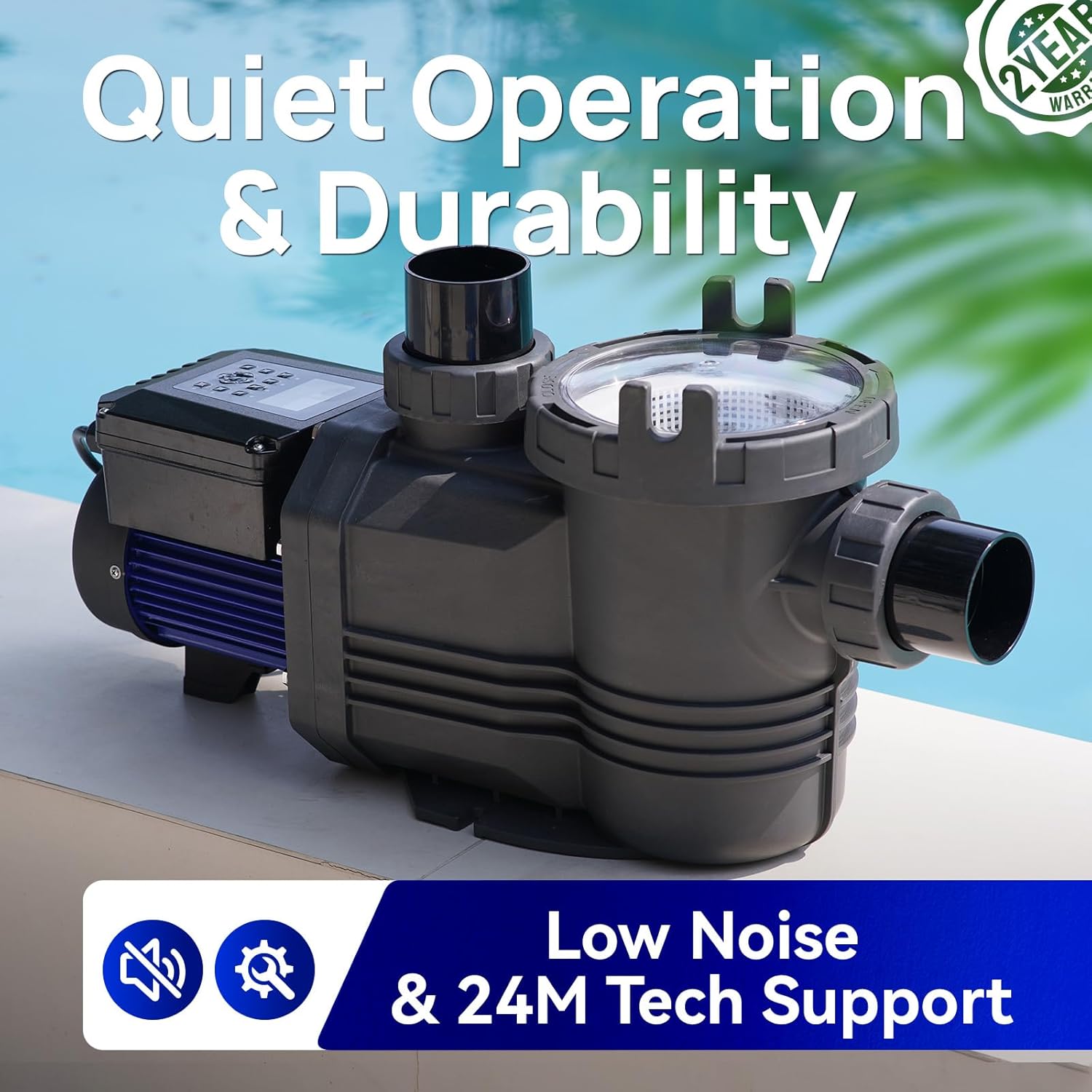 Aquastrong Variable Speed Pool Pump In/Above Pool Pump Energy Efficient High Flow Powerful Self Primming Swimming Pool Pumps with Filter Basket Dark Black