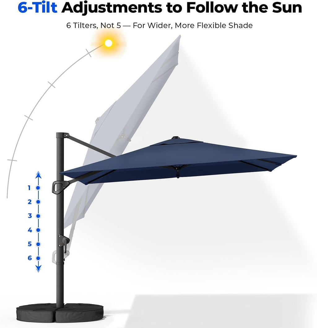 HOMSHADE 9x12FT Cantilever Patio Umbrella Outdoor with Base- Large Offset Heavy-Duty Aluminum Umbrella with 360° Rotation  6 Tilts  Windproof  3-Year Fade Resistance for Pool Deck  Navy Blue