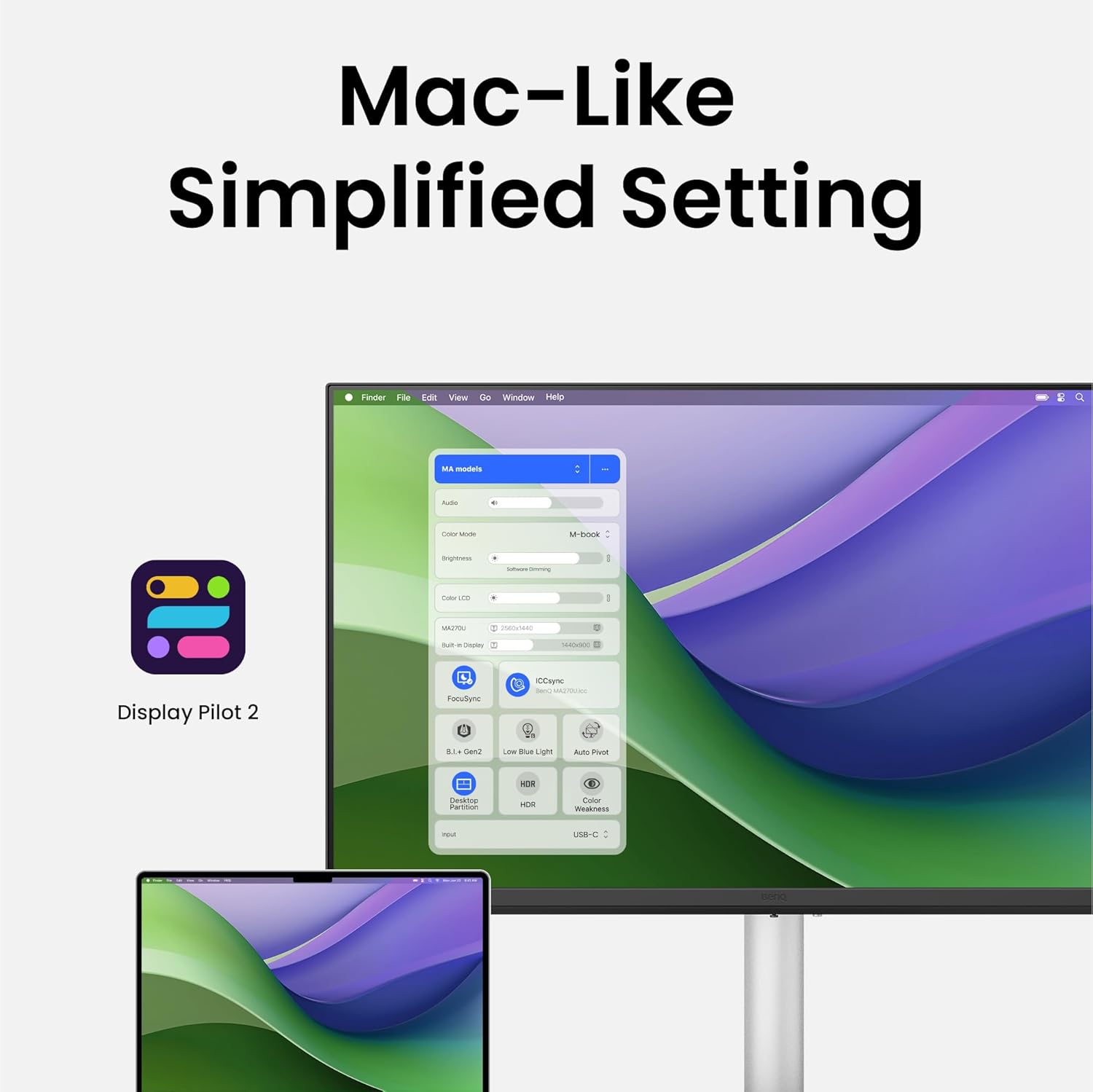 BenQ MA320U 32” 4K 3840x2160 Monitor for MacBook® Pro/Air  Dual USB-C  90W Power Delivery  Mac Color Match  USB Hub  Brightness & Volume Control on Mac  Height & Tilt Adjustable Stand  P3 Color Gamut