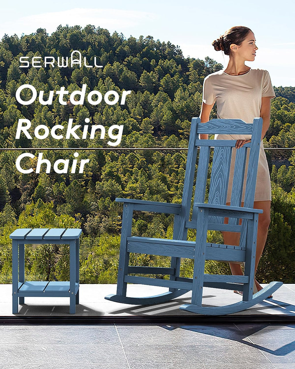 SERWALL Oversized Rocking Chair Set of 4 Outdoor  HDPE Outdoor Rocking Chair Set of 4  Blue