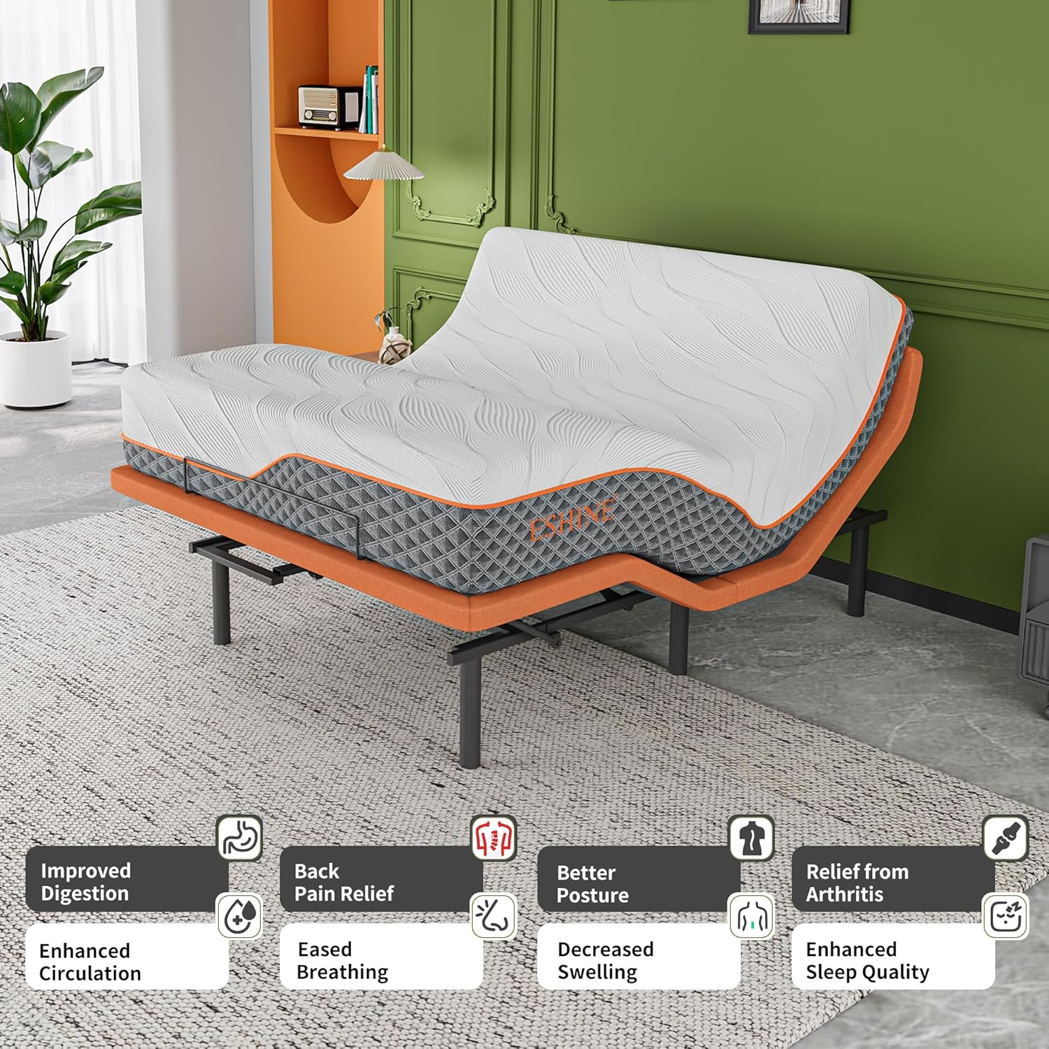 Split King Adjustable Bed Frame + 14” Hybrid Matt, Bed Base with Massage, Pillow-tilt, Smart APP Control, Ergonomic Incline, Zero Gravity, Dual USB Port, Under Bed Light, Wireless Remote, 5000 Series
