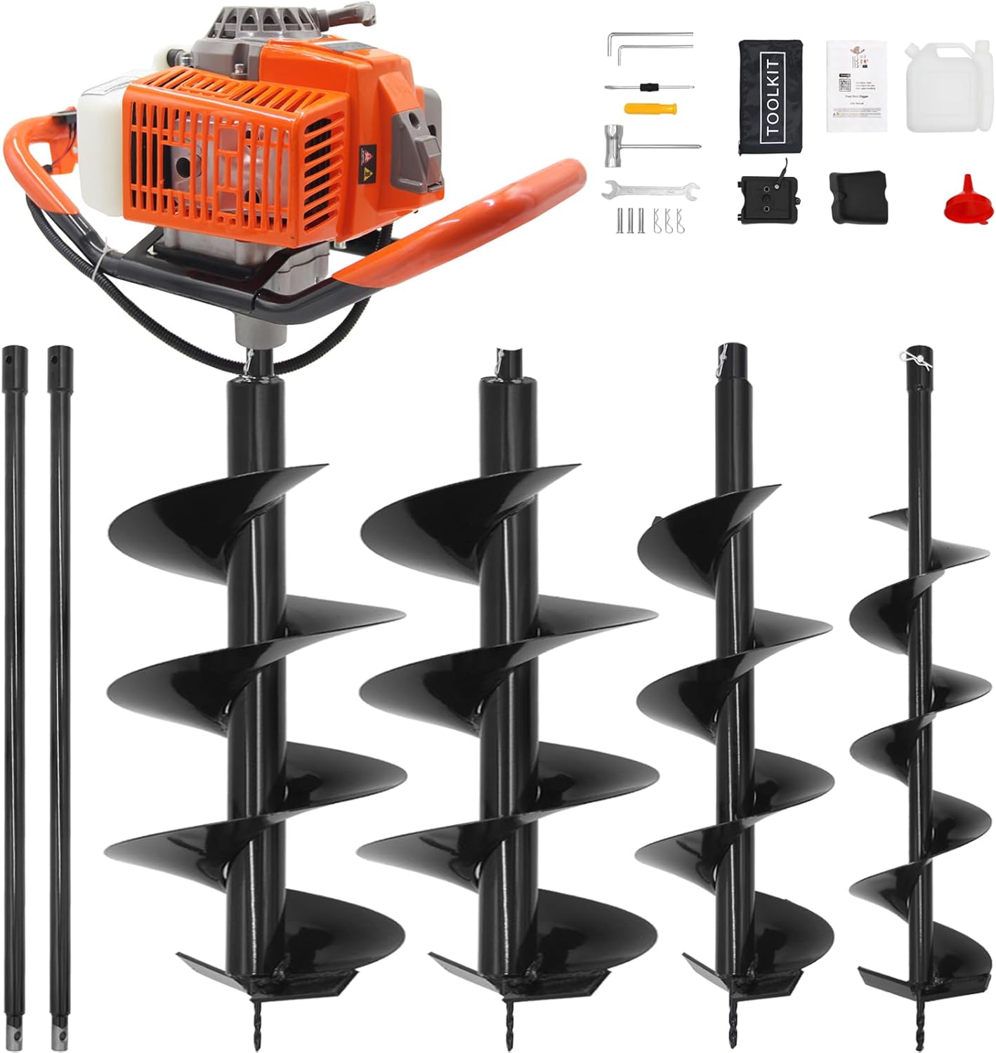 72CC Newly Upgraded Post Hole Digger Gas Powered  2 Stroke Auger Post Hole Digger with 3 Drill Bits (4" &6" & 12") + 2 Extension Rod for Planting - Ideal for Farm & Garden