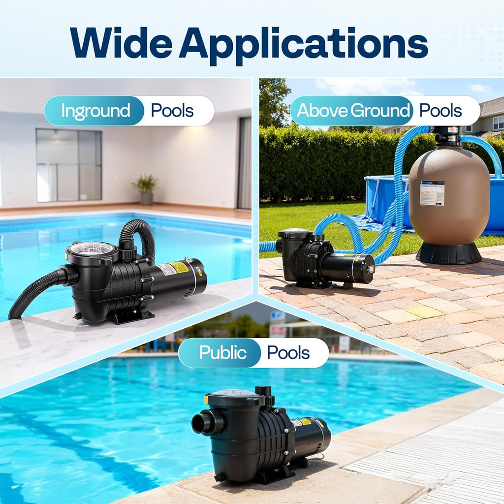 VIVOHOME 2.0HP Pool Pump - 115V/230V Self-Priming Motor - In-Ground/Above Ground - 6800GPH Energy Efficient - 1.5"  2"  and 1.25"-1.5" Connectors w/Strainer Basket