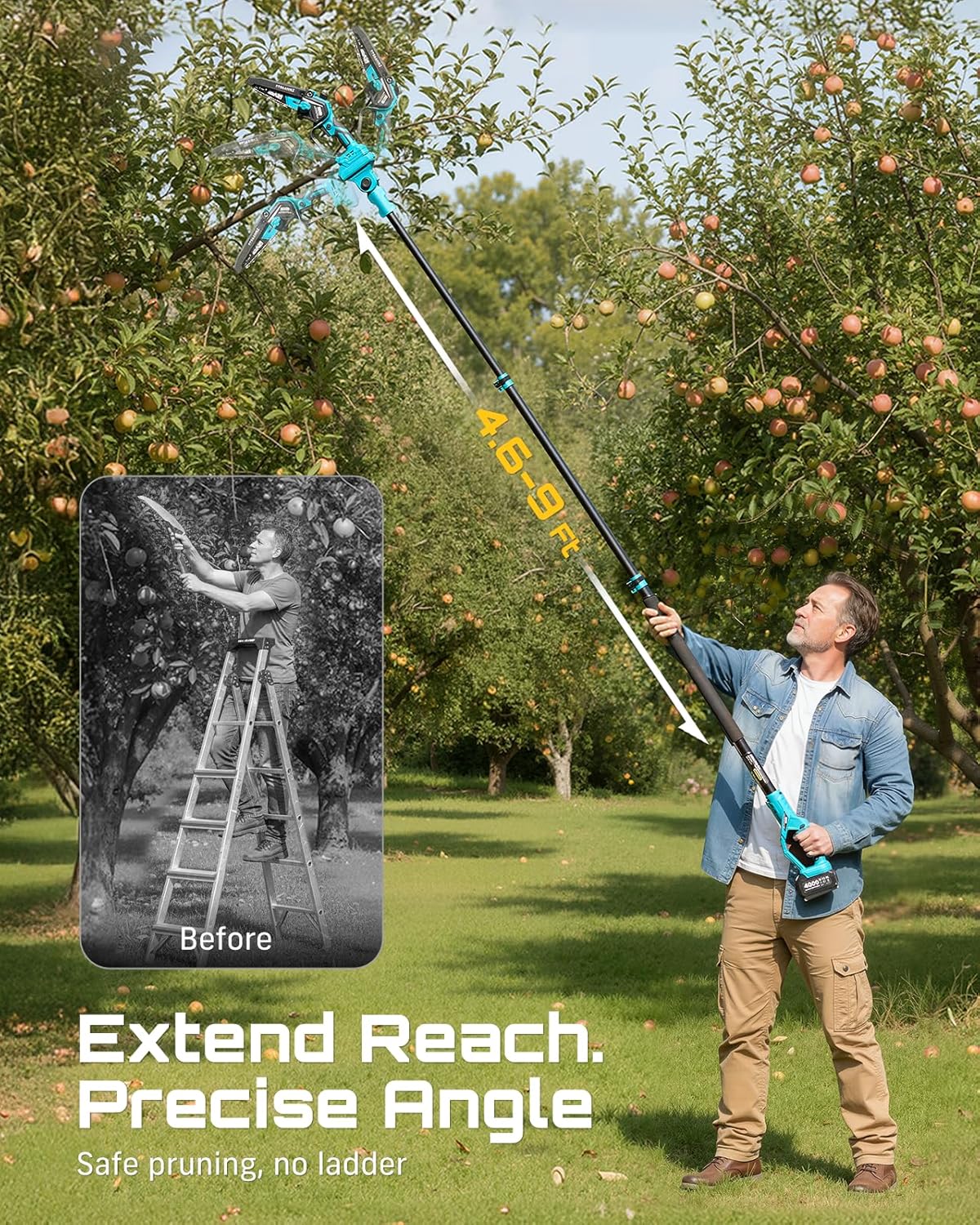 SEESII 2-in-1 Electric Pole Saws: Brushless Mini Chainsaw Cordless 6 Inch  2 x 4000mAh Batteries  Pole Saw for Tree Trimming Hand held Chain Saw with Extension Pole for Tree Limb Branch Cutter P6 Ace