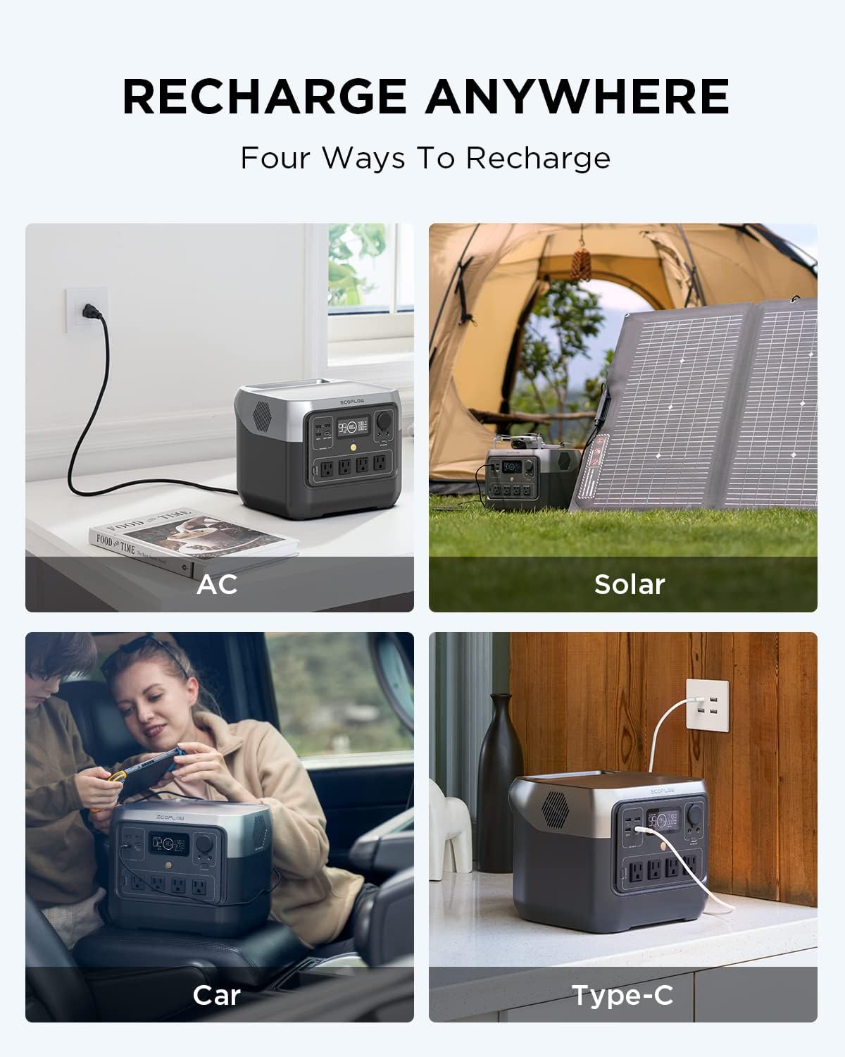 EF ECOFLOW Portable Power Station RIVER 2 Pro  768Wh LiFePO4 Battery  70 Min Fast Charging  4X800W (X-Boost 1600W) AC Outlets  Solar Generator for Outdoor Camping/RVs/Home Use Black