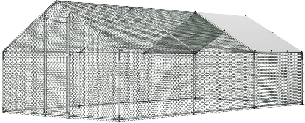 VEVOR Large Metal Chicken Coop  19.7x9.8x6.5ft Walk-in Chicken Runs for Yard with Cover  Spire Roof Hen House with Security Lock for Outdoor and Backyard  Farm  Duck Rabbit Cage Poultry Pen