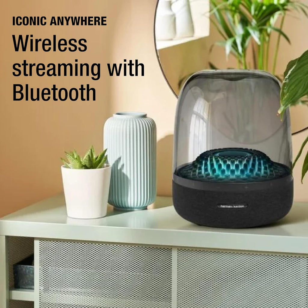 Harman Kardon Aura Studio 4 - Bluetooth Home Speaker - Superior Sound Performance - 5 Diamond-Effect Lighting Themes - Made with Recycled Materials (Renewed)  Black