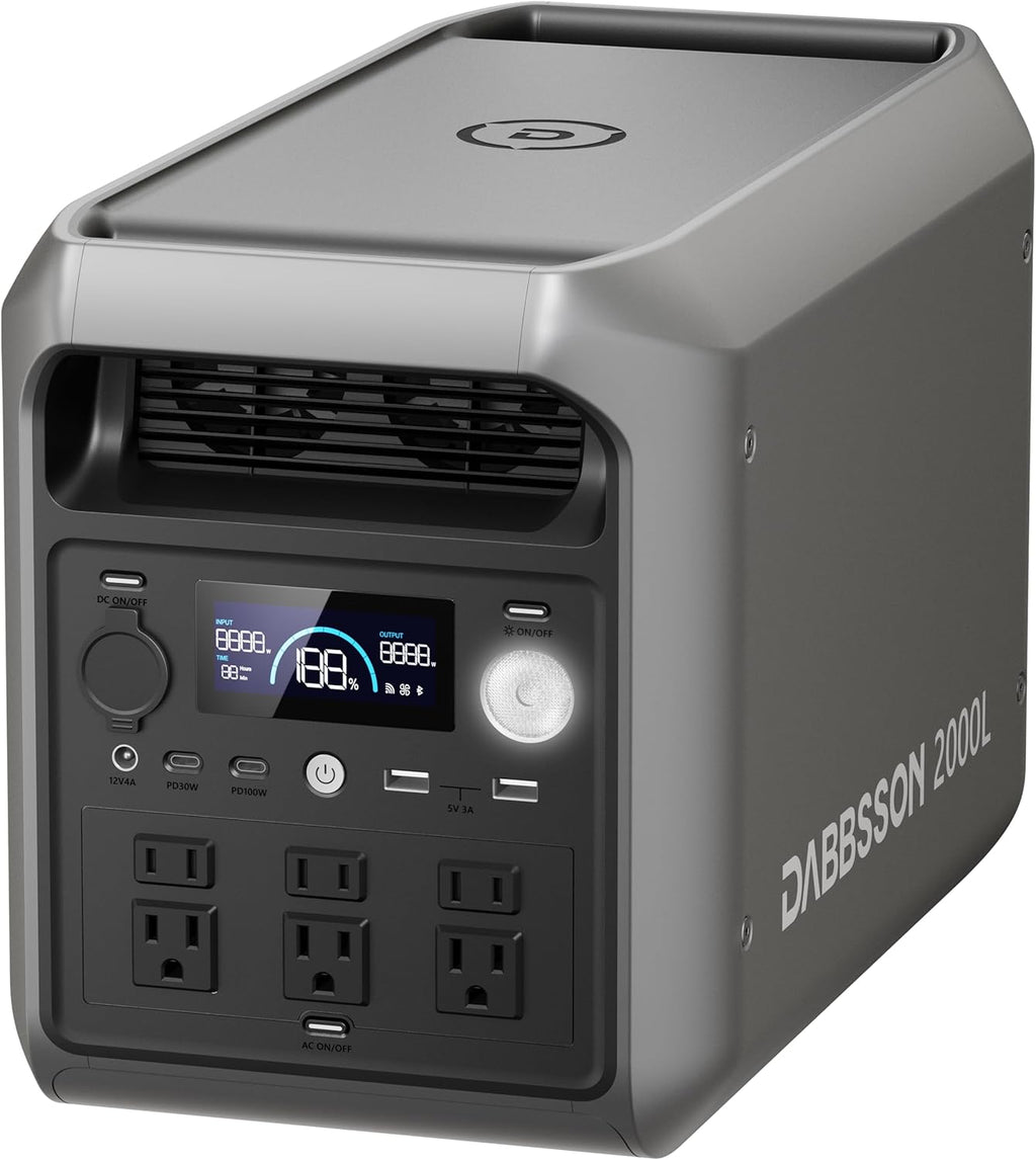 DABBSSON 2048Wh Portable Power Station  Safe Semi-Solid LiFePO4  3300W Power Boost  2200W AC Output ×6  41lb Compact & Lightweight  1.3X Runtime  2000L Solar Generator for Camping/Home/RV
