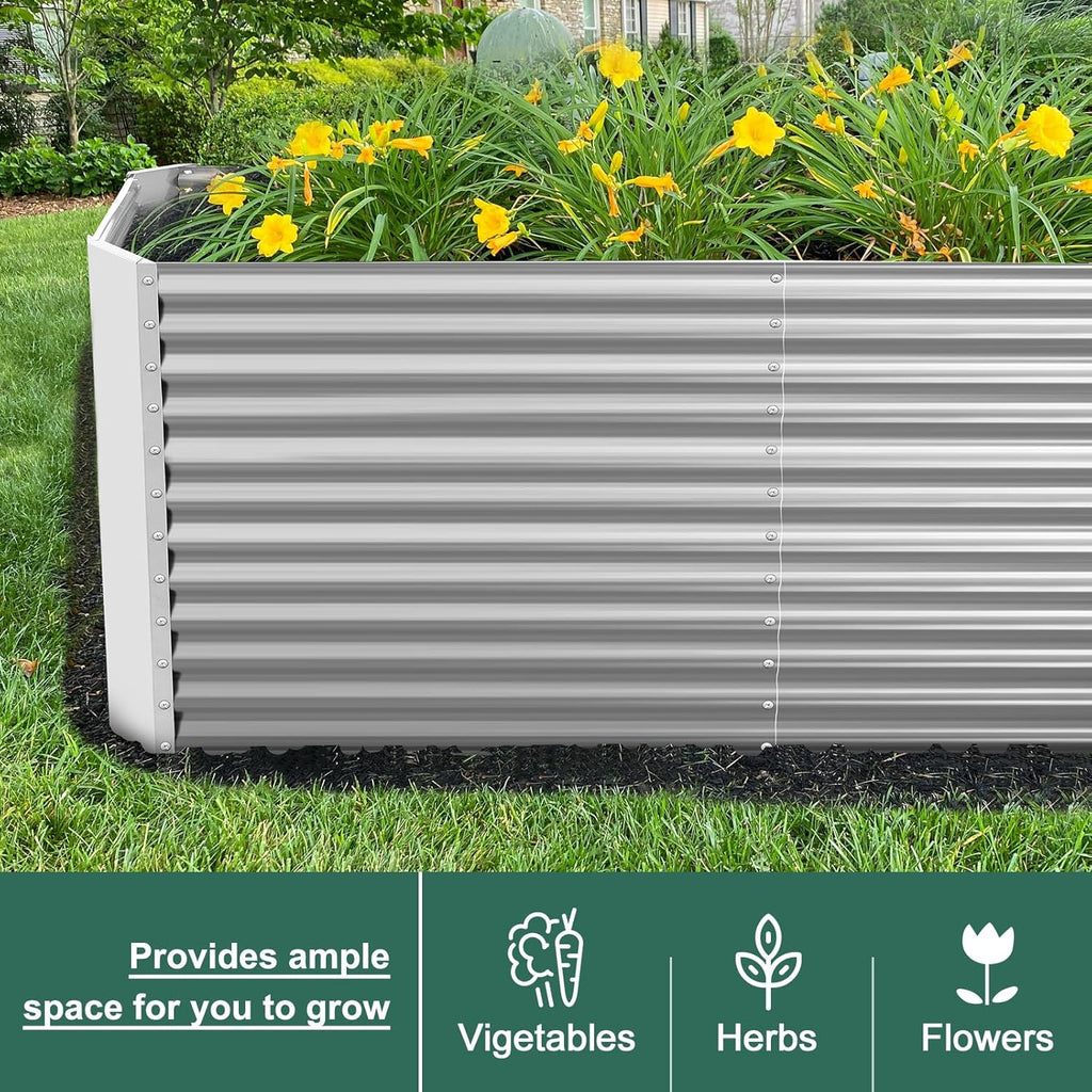 Land Guard 8x4x3ft Rectangular Galvanized Raised Garden Beds  Large-Capacity Metal Planter Box Outdoor  Durable Deep Raised Garden Bed 3ft Tall  Raised Beds for Gardening Vegetables  Classic Silver