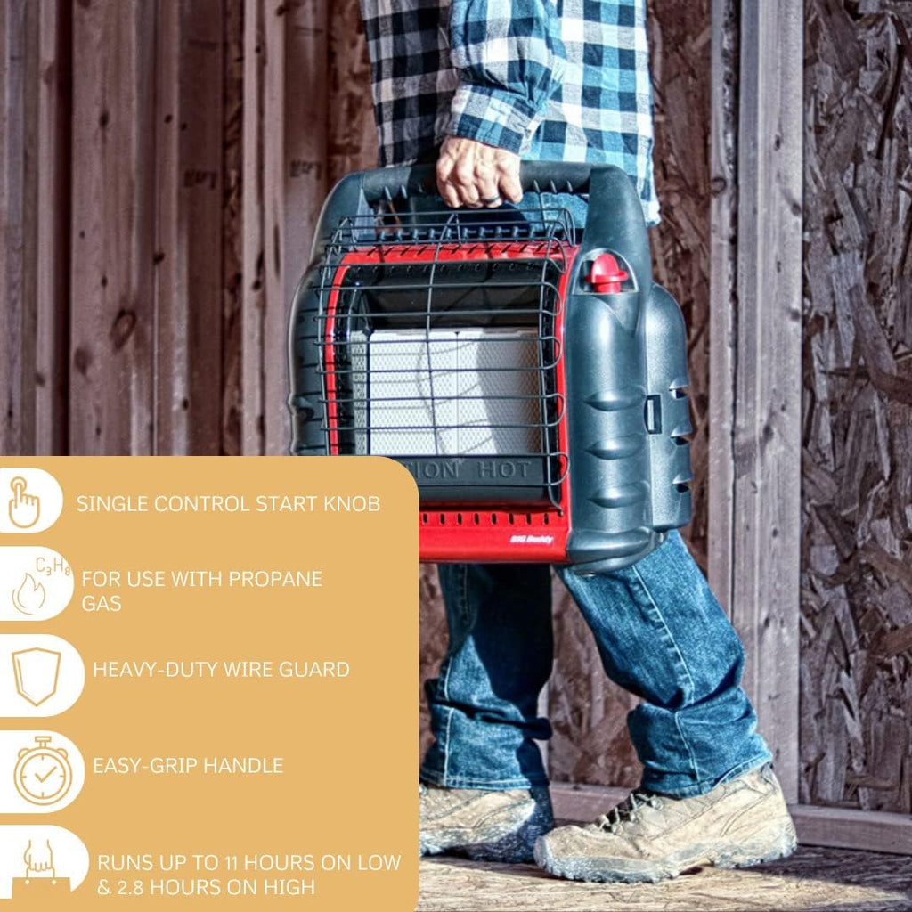 Mr. Heater Portable Big Buddy Propane Heater - 10-Ft Hose & Tank Adapter Bundle - Indoor/Outdoor Use - 4 000  9 000 or 18 000 BTU (3 Items)