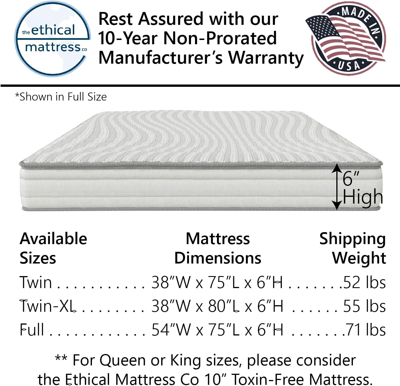 Ethical Mattress CO 6" Kid's Mattress, Toxin-Free, Made in The USA with Organic Cotton, Wool, Latex & Pocketed Coils (Bed-in-a-Box); Perfect for bunk beds, trundles & Platform beds - Twin Size