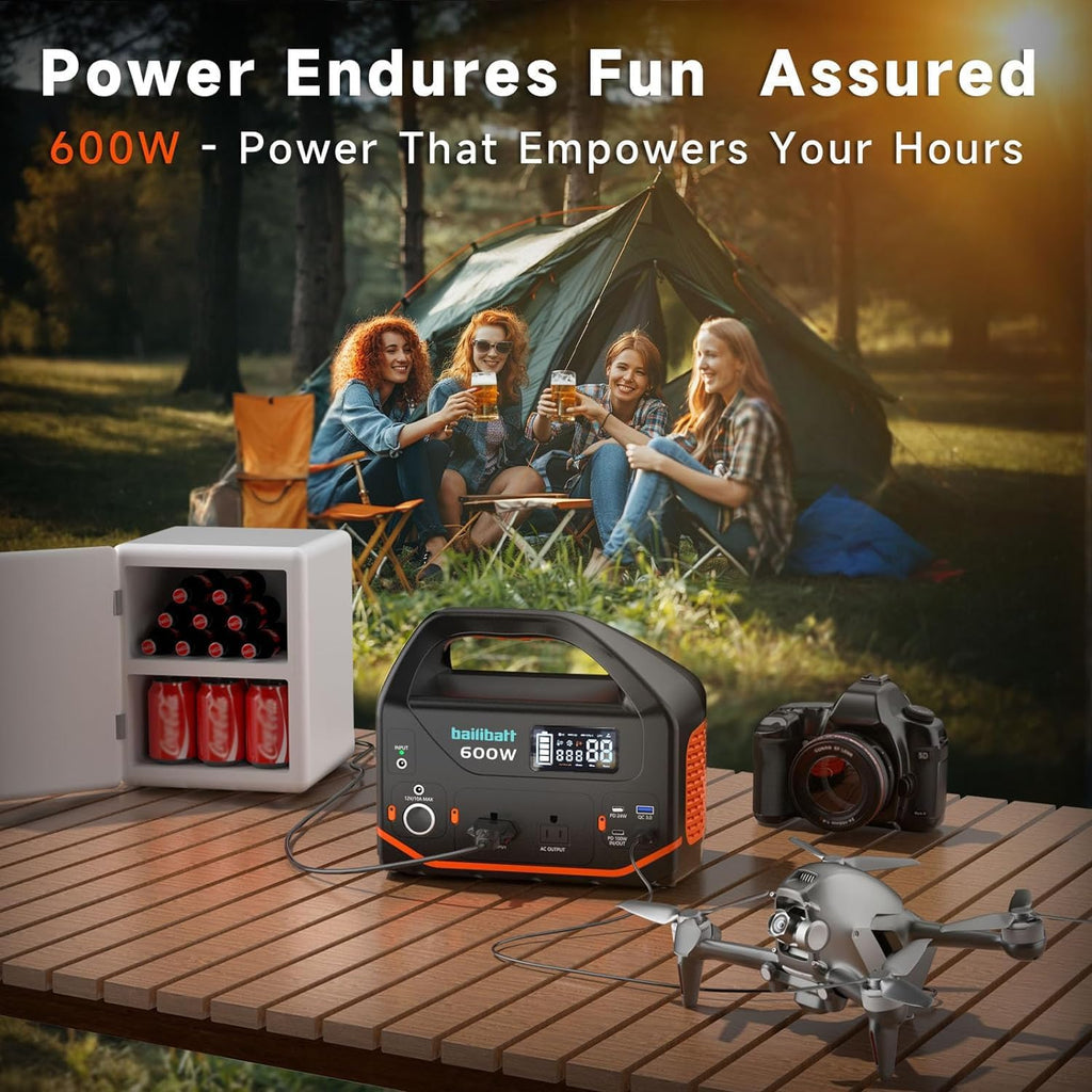 Portable Power Station 600W 293Wh Camping Lithium Battery  Portable Generator for Home Use Emergency Power Station Backup Travel Outdoor 100W PD & 120V Pure Sine Wave AC Outlet
