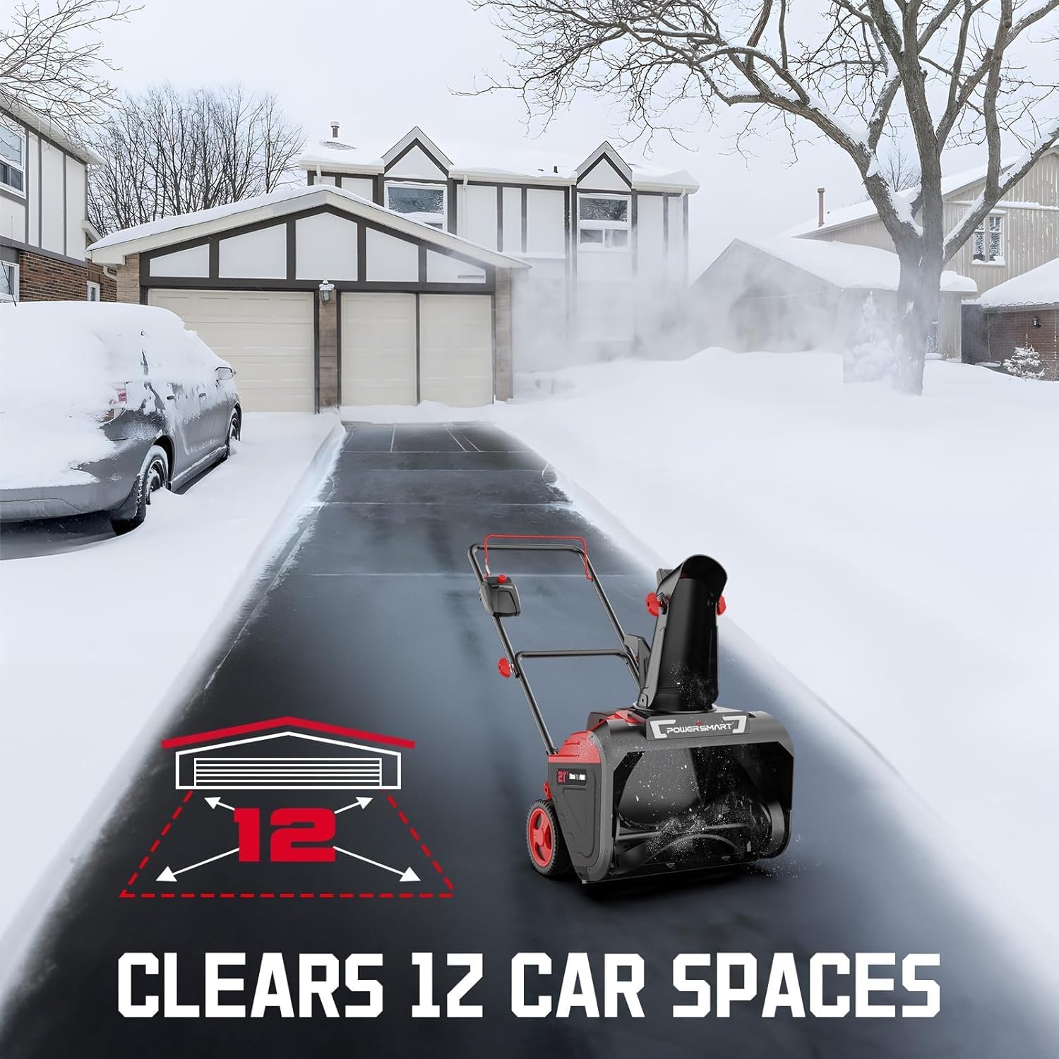 PowerSmart 40V Cordless Snow Blower  21'' Cleaning Width/6'' Cleaning Depth Snow Blower with LED Light & 30 FT Throwing Distance  Battery and Charger Included Perfect for Driveway Garden  Deck Garage