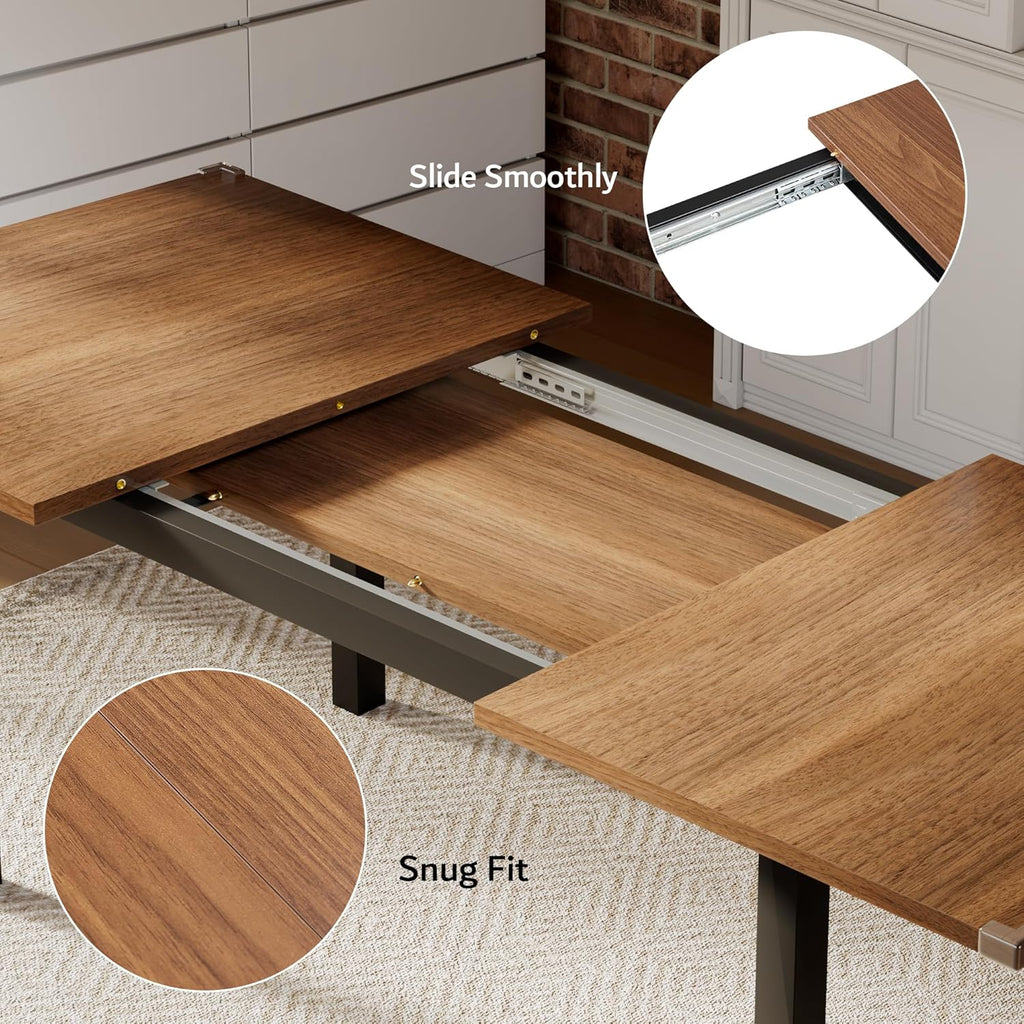 iPormis 7-Piece Dining Table Set with 6 Chairs, 63" Extendable Kitchen Table & Chairs Set for 4-6, Dining RoomTable with Solid Metal Frame & MDF Board, Perfect for Small Space, Easy Assembly, Walnut