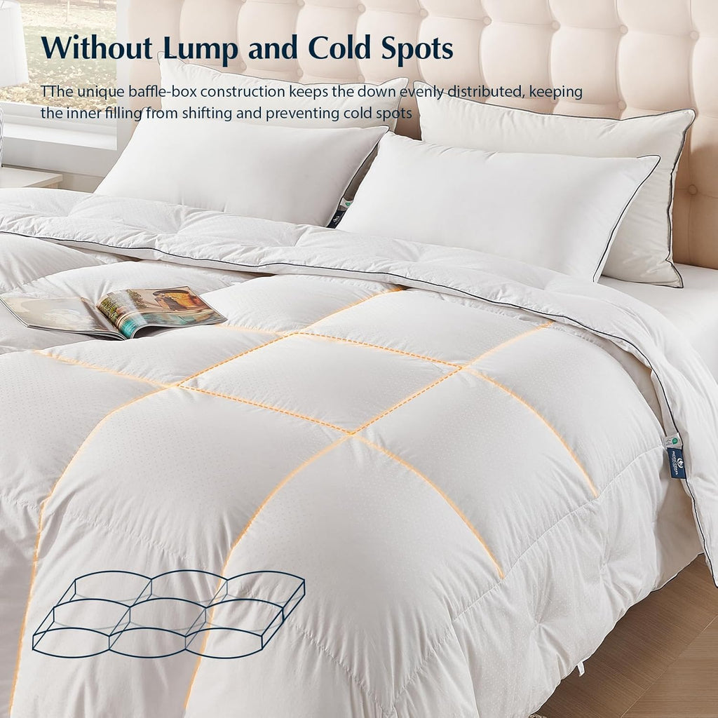 Pacific Coast Queen Comforter, White Goose Down Bed Comforter Queen Size,All Season Ultra Soft 100% Cotton Luxury Hotel Duvet Insert, 90"x90"