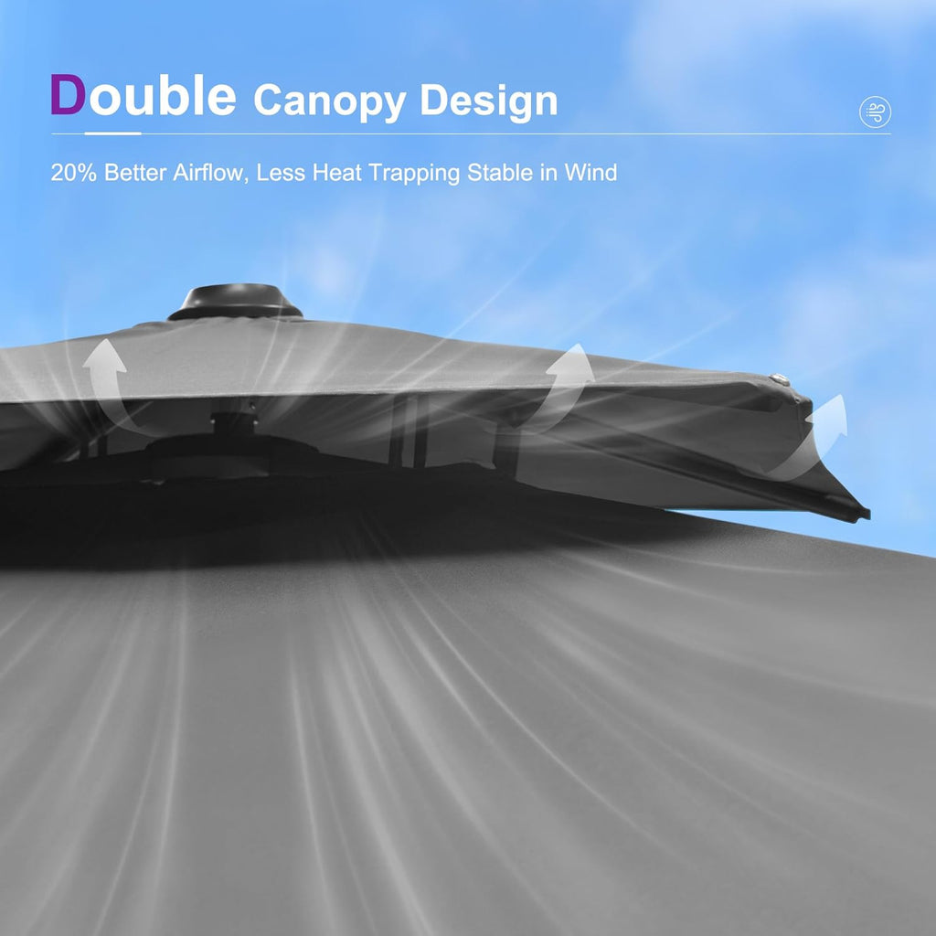 PURPLE LEAF 10' X 13' Cantilever Outdoor Umbrellas Large Patio Umbrella Hanging Double Top Rectangle Offset Umbrella with 360°Rotation Tilting Umbrella Outdoor Patio Grey
