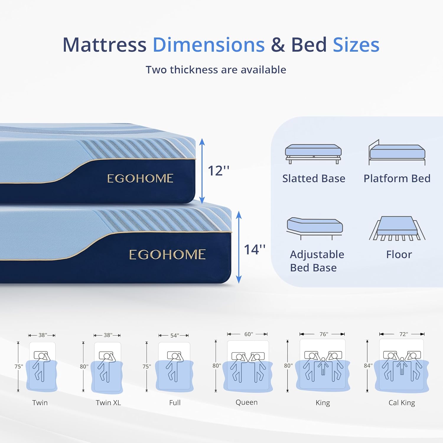 EGOHOME 14 Inch King Size Hybrid Mattress in a Box, Copper Gel Memory Foam for Cool Sleep, Fiberglass-Free, Pressure Relieving, Medium Firm, CertiPUR-US Certified, 80''L x 76''W