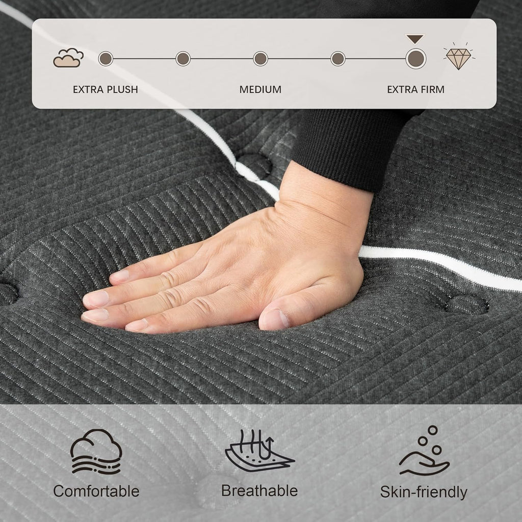 Extra Firm Queen Mattress, 14 Inch Queen Size Mattress,Memory Foam Hybrid with Extra Lumbar Support, Back Pain Relief&Cool Sleep, Firm Foam Encased Edge,Motion Isolation,Fiberglass-Free