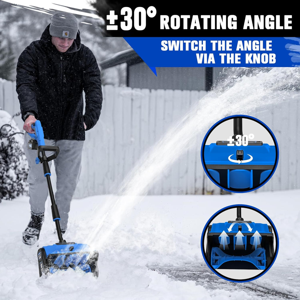 40V Cordless Snow Shovel  13 Inch 4.0Ah Electric Snow Shovel with Directional Plate  Brushless Cordless Snow Blower for Pathway  Patio  Deck  Driveway  Blue