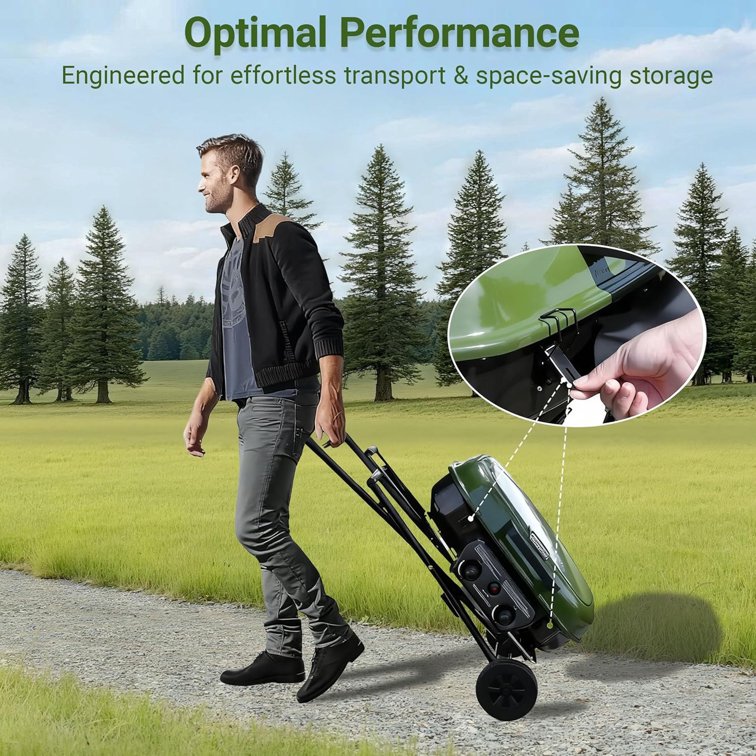 Brand-Man Propane Gas Grill  Portable Standup Grill with Folding Cart & Push-Button Ignition  Ideal for Camping  Tailgating  BBQ  Backyard  Patio & More