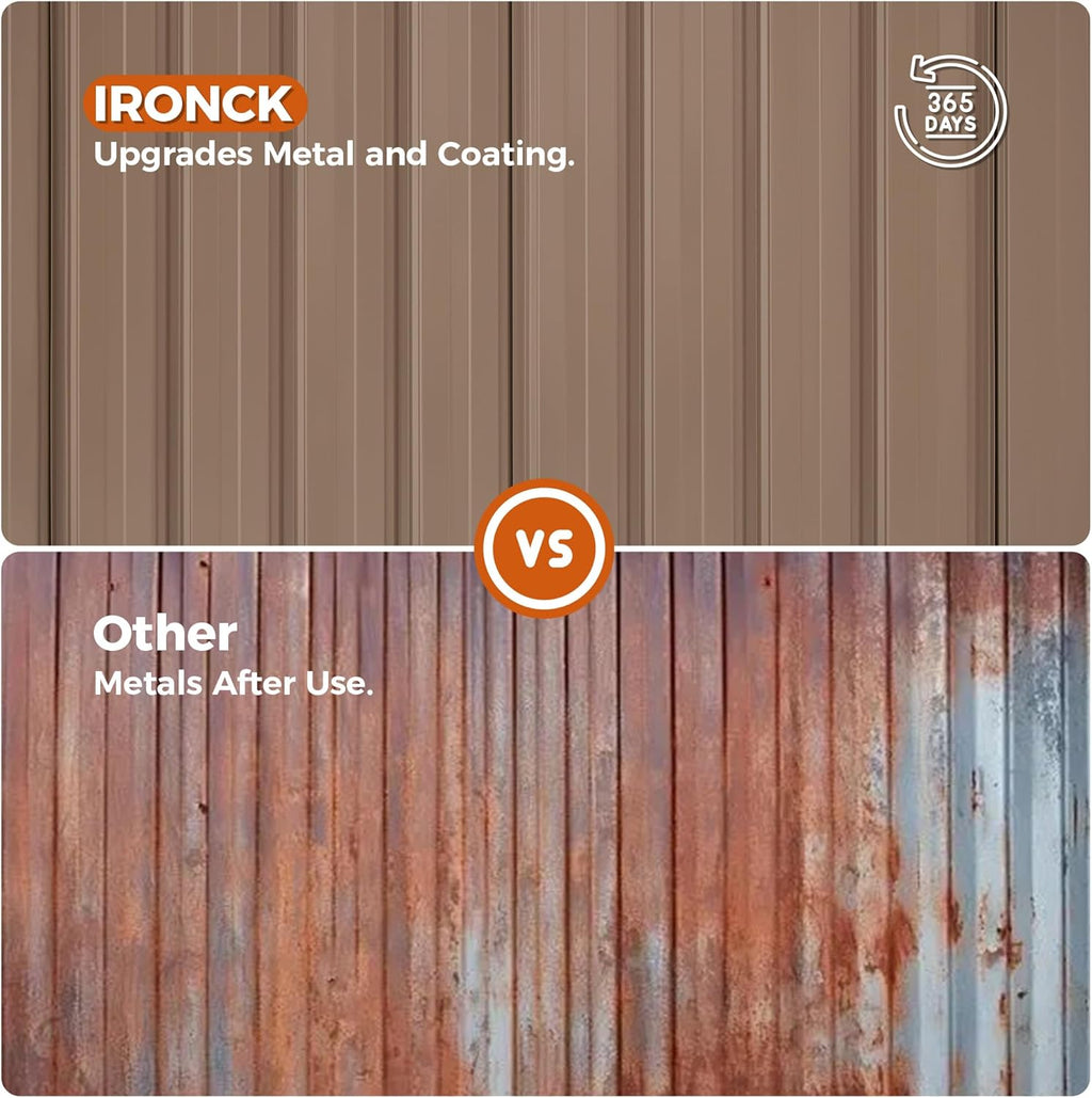 IRONCK 10x12FT Outdoor Storage Shed  Metal Garden Tool Shed with Breathable Vent and Lockable Doors  Outside Storage for Backyard  Poolside  Patio  Brown