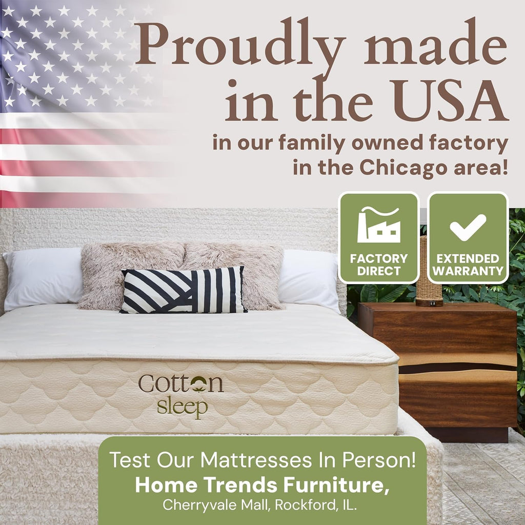 CottonSleep All Natural Mattress (100% Organic Cotton, Wool, & GOTS Latex, Made in The USA) Non Toxic, Fiberglass Free Hybrid Pocket Coil and Plush Foam Bed in A Box Medium Soft - King, 13"