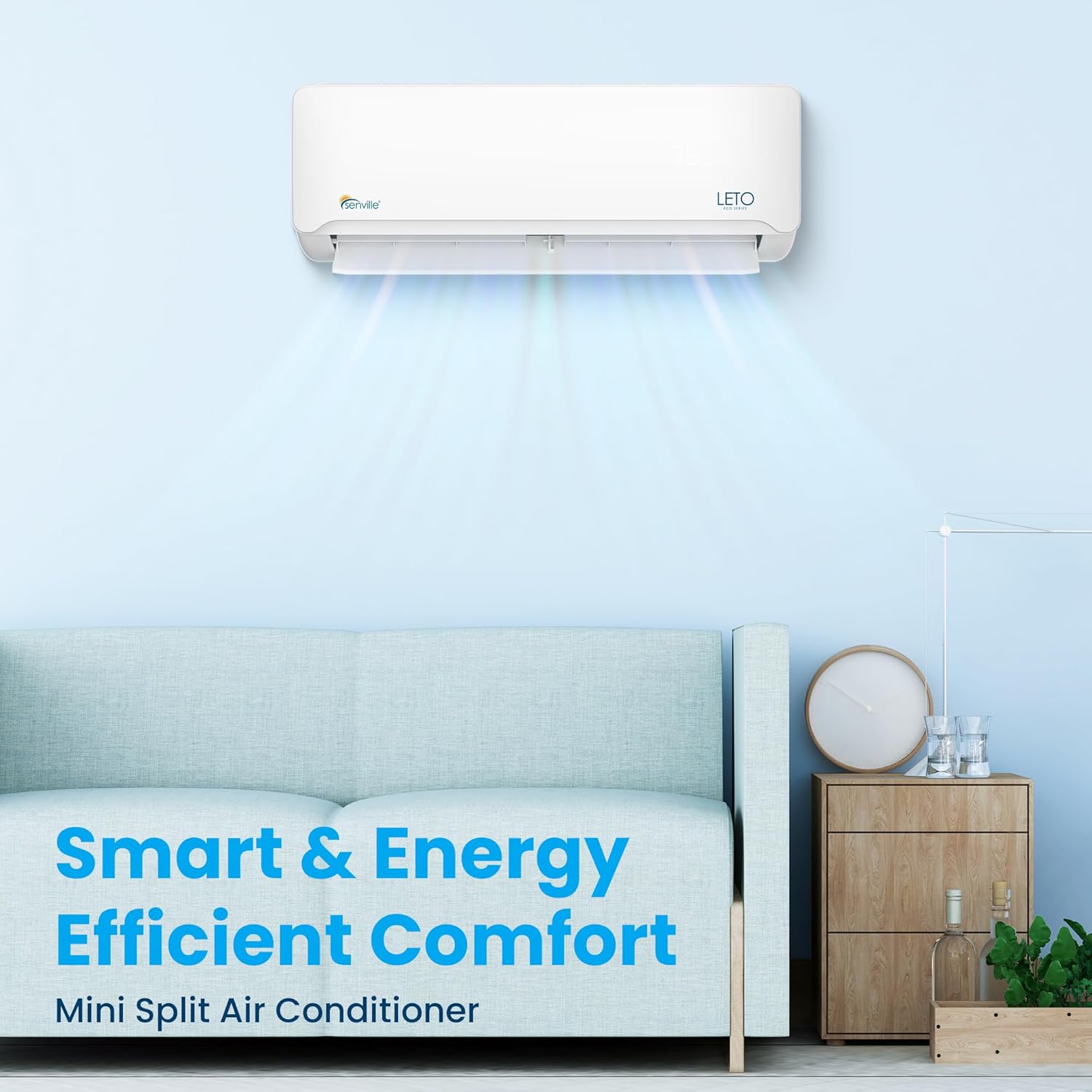 Senville LETO Series Mini Split Air Conditioner Heat Pump, 24000 BTU 208/230V, Inverter, Works with Alexa, SEER2 18, 2 Ton, White