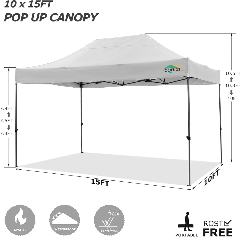 COBIZI 10x15 Pop up Canopy Tent 10x15 Canopy with 4 Sidewalls Waterproof Heavy Duty Commercial Canopy for Parties Outdoor Garden Gazebo Tent  Carry Bag(10x15ft  White)