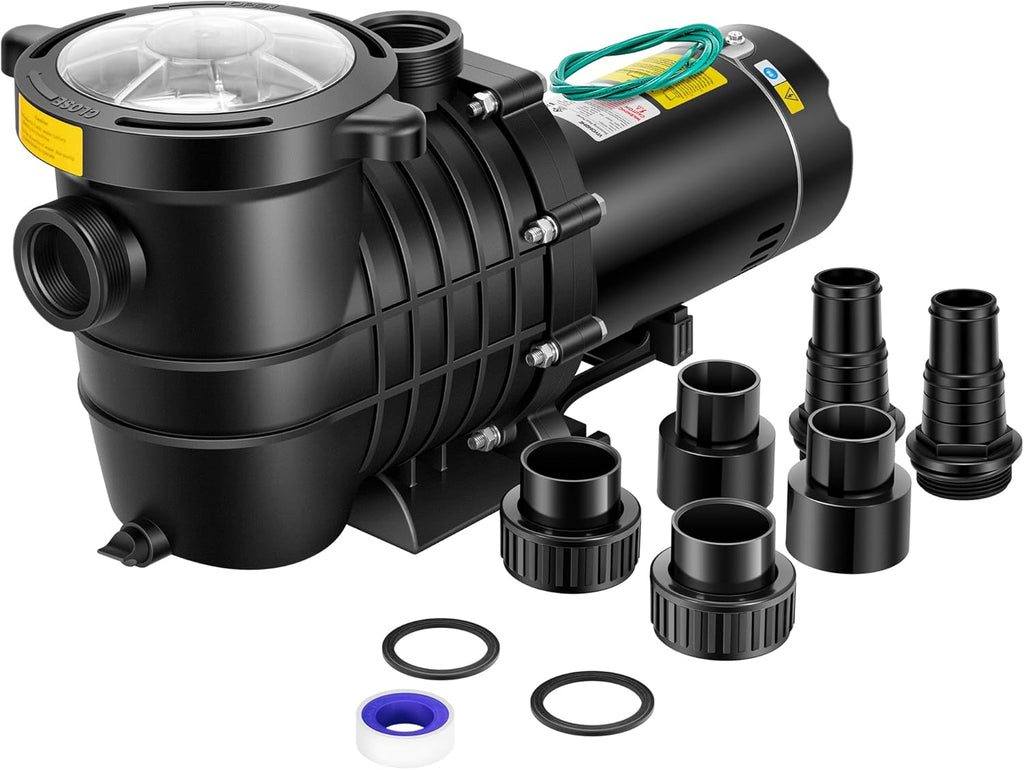 VIVOHOME 2.0HP Pool Pump - 115V/230V Self-Priming Motor - In-Ground/Above Ground - 6800GPH Energy Efficient - 1.5"  2"  and 1.25"-1.5" Connectors w/Strainer Basket