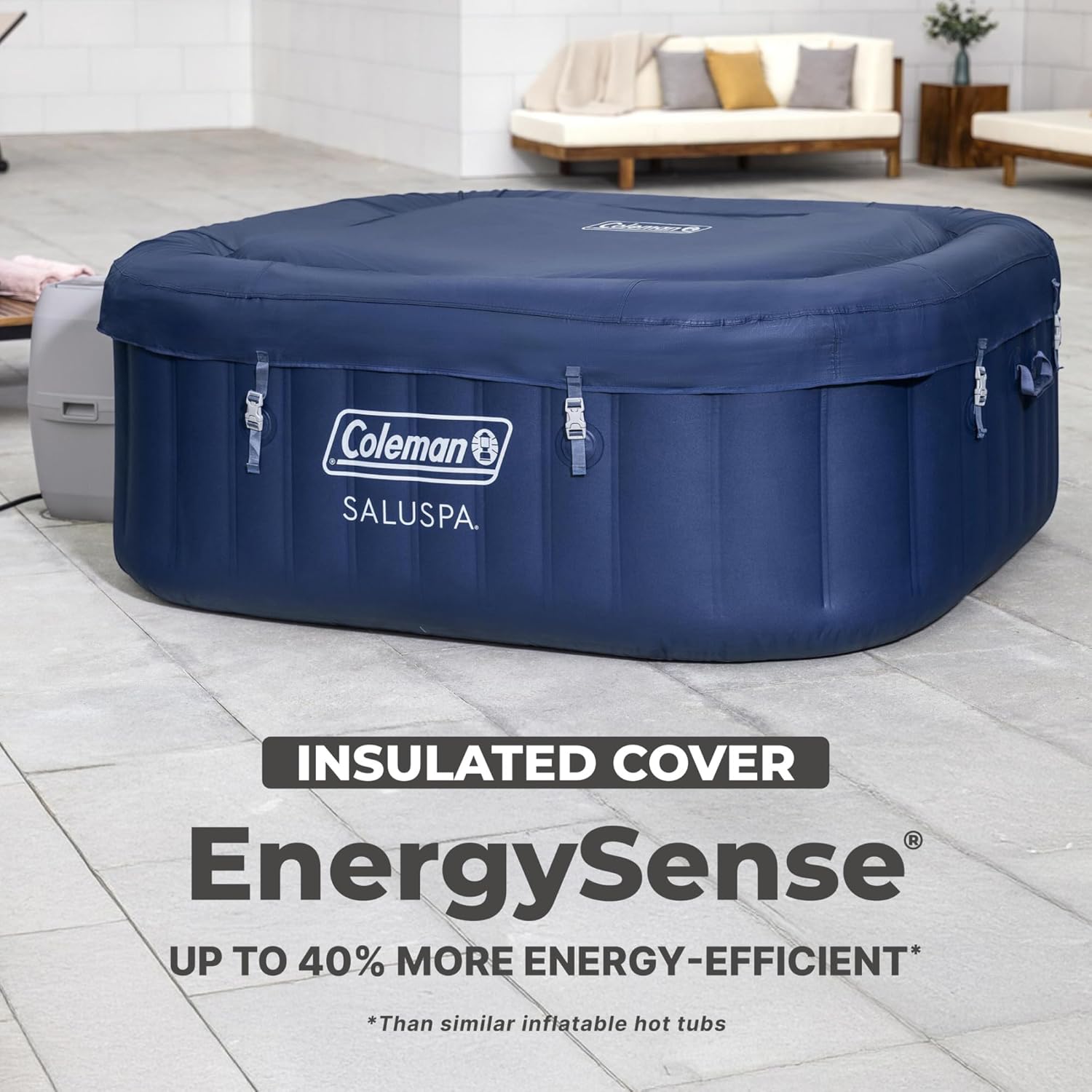 Coleman SaluSpa Atlantis AirJet Inflatable Hot Tub  4 to 6 Person Square Portable Outdoor Spa with 140 Air Jets  App Control and EnergySense Insulated Cover  71" x 28"
