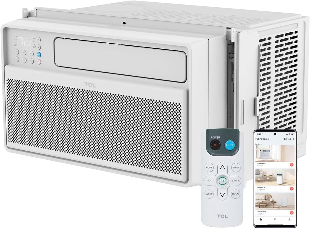 TCL 12,000 BTU Q-Series Smart Inverter Window AC, 115V, Inverter AC for Rooms up to 550-Sq. Ft., Ultra-Quiet, 38% Energy Saving, EZ Install, Open-able Window, Works with Alexa and Google Assistant