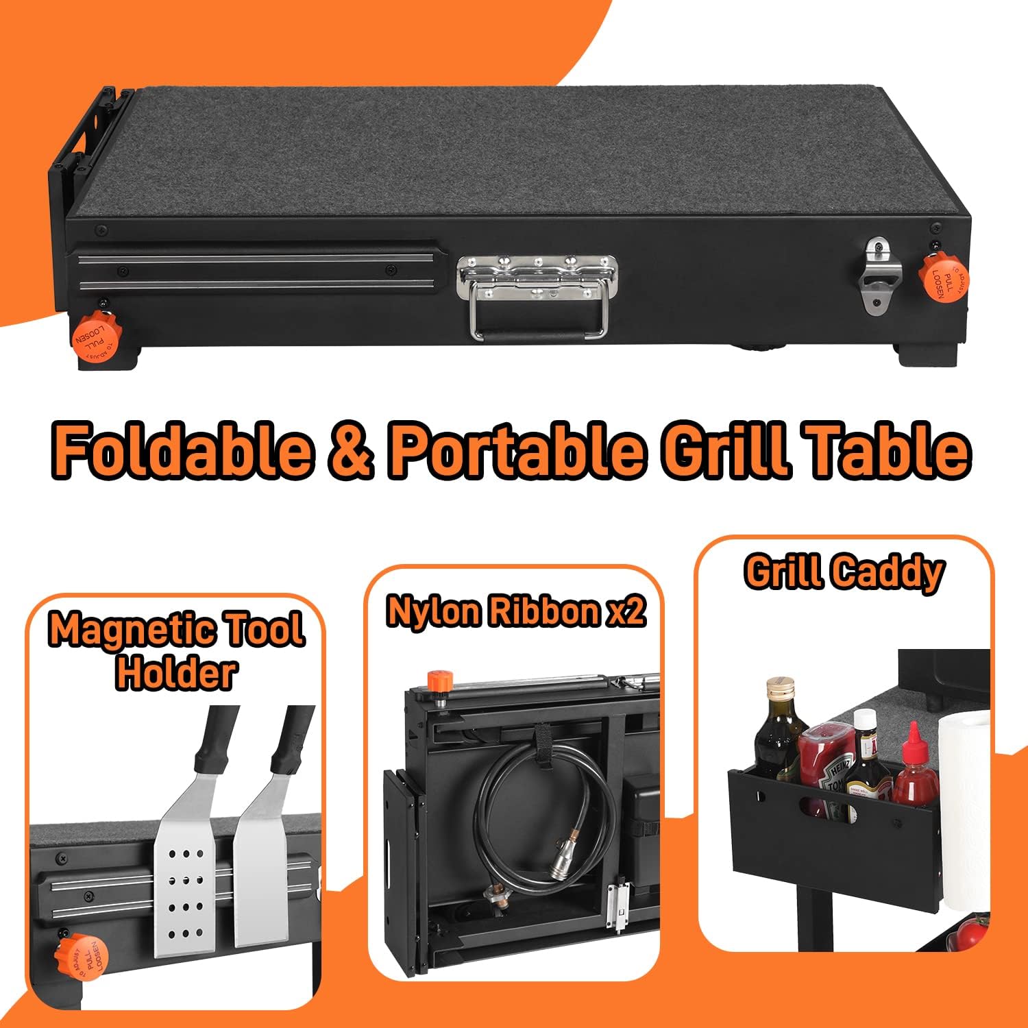 Grill Table for Blackstone Griddle  Portable Griddle Table with Caddy - Fit 17” or 22” Other Tabletop Grill  Foldable Ninja Grill Stand& Blackstone Griddle Stand for Outdoor Tailgating-Camping