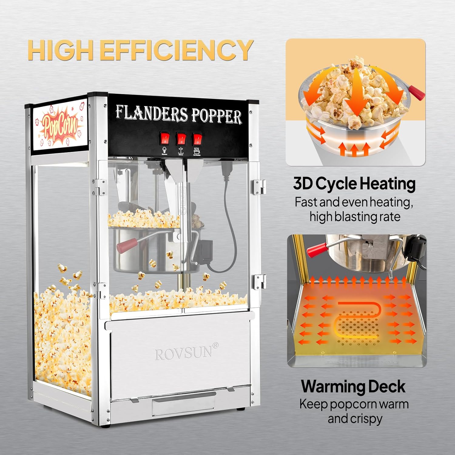 ROVSUN Popcorn Machine with 12 Ounce Kettle Makes Up to 80 Cups ETL Certified, Countertop Popcorn Maker Commercial Popcorn Machine w/Stainless Steel Scoop, Oil Spoon & 3 Popcorn Cups for Theater Home