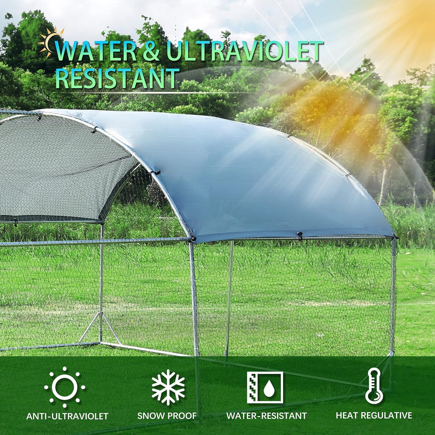 Large Metal Chicken Coop Upgrade Tri-Supporting Wire Mesh Chicken Run Chicken Pen with Water-Resident and Anti-UV Cover Duck Rabbit House Outdoor(9'W x 19'L x 6.5'H)