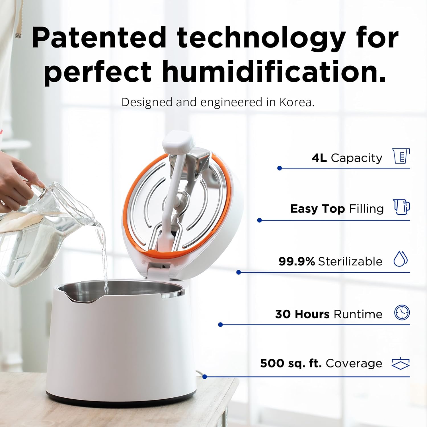 Carepod 31S Stainless Steel Humidifier, 1Gal/4L, Quiet, Filter-Free