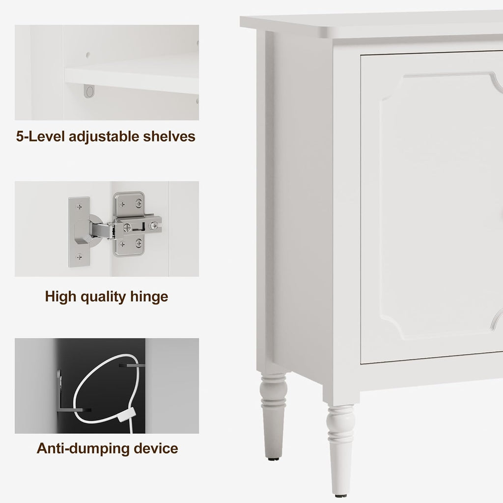 RoyalCraft 59" Buffet Cabinet with Storage, Vintage Sideboard with Adjustable Shelves & Carved Handle, Mid Century Modern Painted Credenza Coffee Bar for Kitchen, Dining Room, Satin White