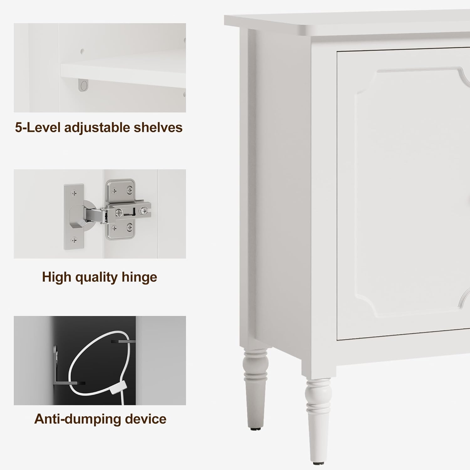 RoyalCraft 59" Buffet Cabinet with Storage, Vintage Sideboard with Adjustable Shelves & Carved Handle, Mid Century Modern Painted Credenza Coffee Bar for Kitchen, Dining Room, Satin White