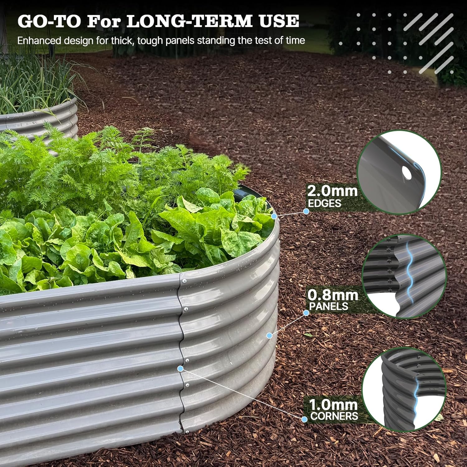 A ANLEOLIFE 8x4x2ft Galvanized Raised Garden Bed Kit  Oval Metal Deep Root Planters for Outdoor Plants Vegetables Flowers Herb  Large Bottomless  478 Gallon Capacity- Quartz Grey