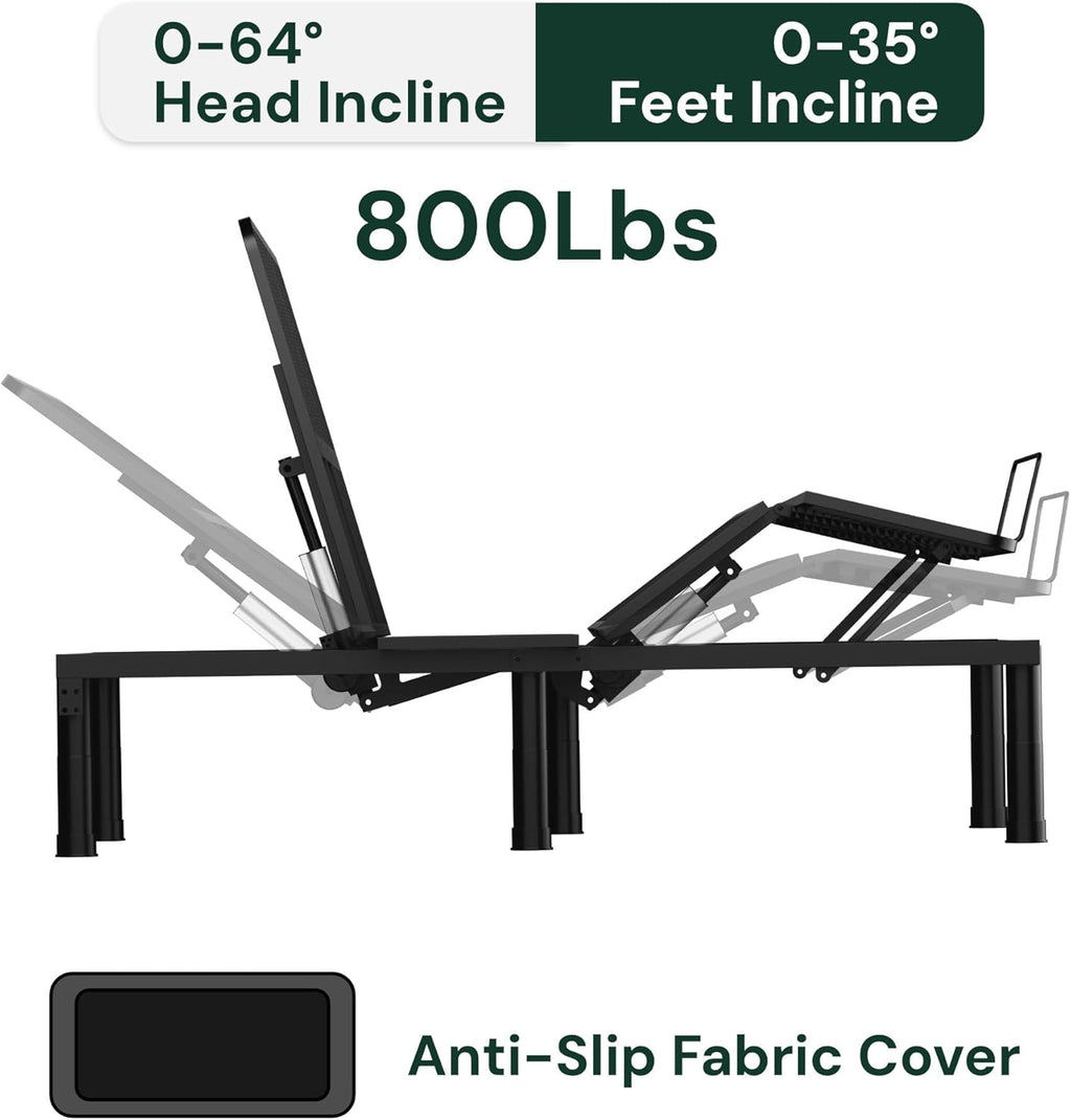 SunsGrove Queen Adjustable Bed Frame with Wireless Remote, Zero Gravity, Head & Foot Incline, Anti-Snore, Memory Presets, Quiet Motor, Electric Bed with Adjustable Leg Heights