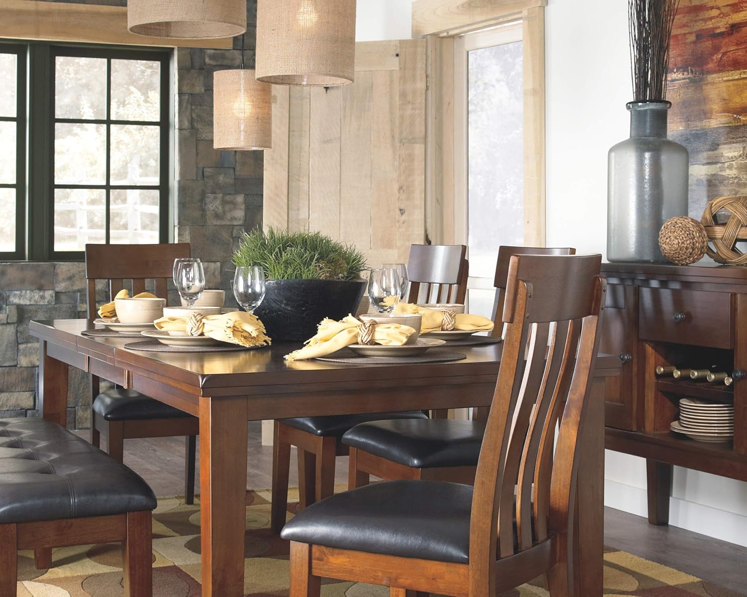 Signature Design by Ashley Ralene Rectangular Dining Room Extension Table, Seats 8, Self-storing Extension Leaf, Wood, 42" W x 78.13" D x 30.25" H, Medium Brown