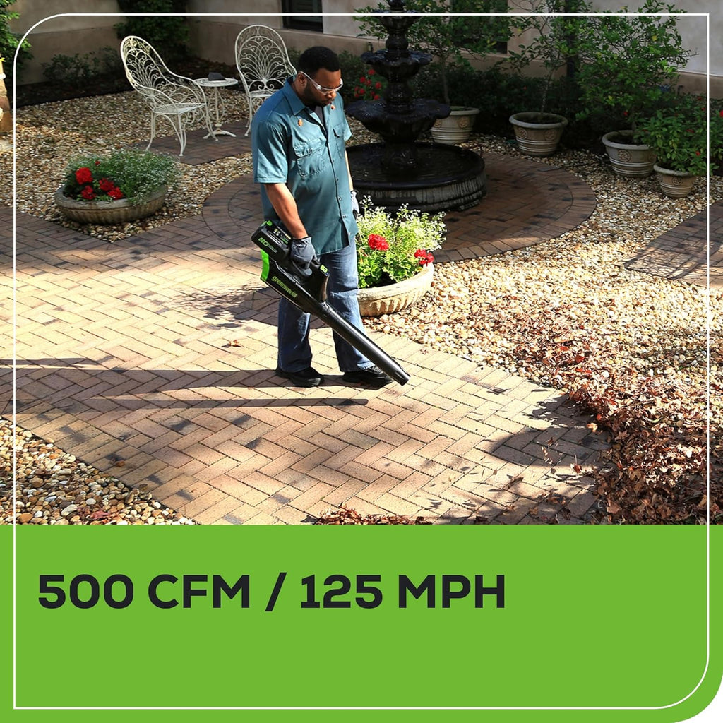 Greenworks 80V 21” Brushless (Push) Cordless Electric Lawn Mower + (500 CFM) Axial Leaf Blower + 13” String Trimmer (75+ Compatible Tools)  (2) 2.0Ah Batteries and 30 Minute Rapid Charger