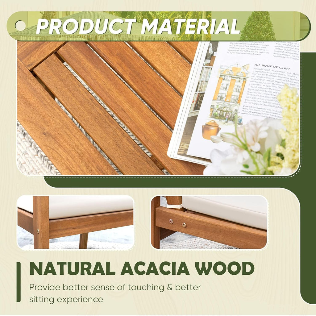 Flamaker Patio Furniture 4 Piece Outdoor Acacia Wood Patio Conversation Sofa Set with Table & Cushions Porch Furniture for Deck  Balcony  Backyard