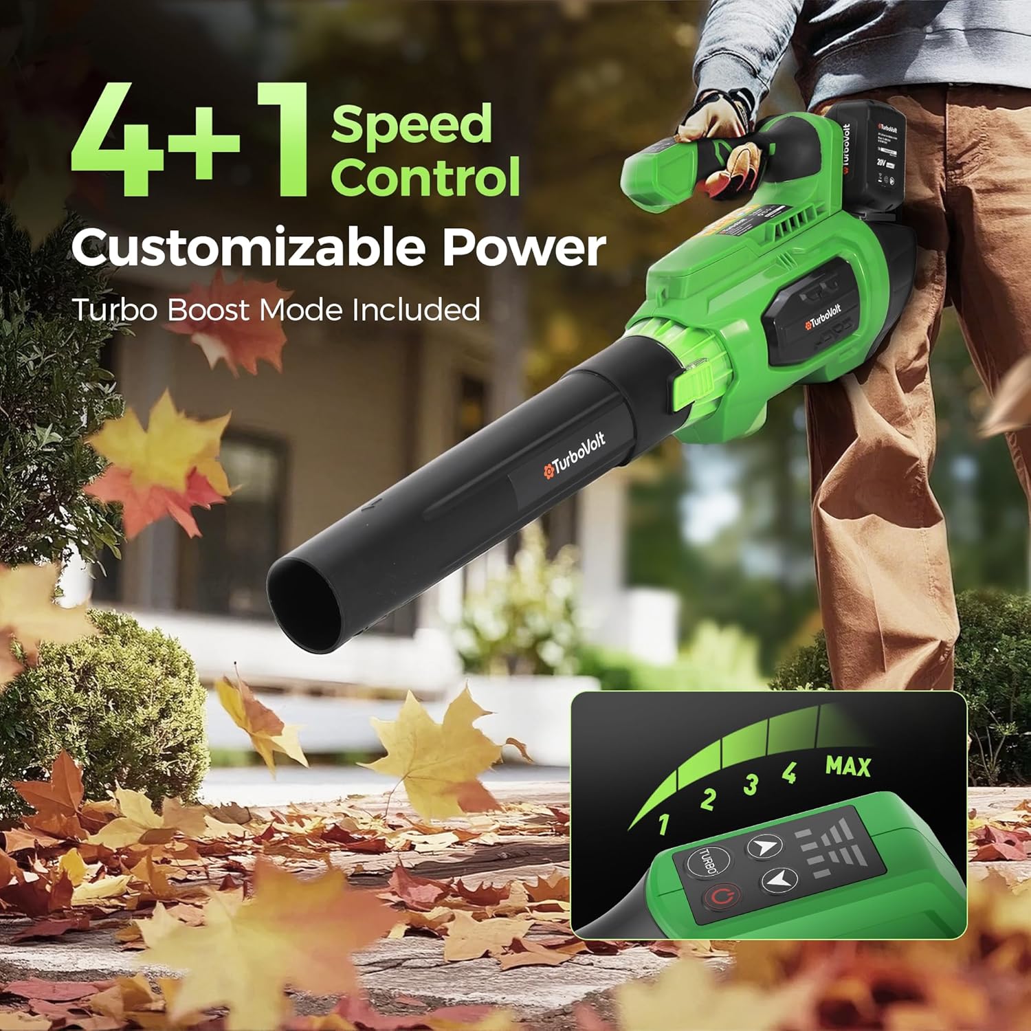 Leaf Blower  20V Cordless Electric Blower with 2 * 5.0Ah Batteries and 1 Hour Fast Charger  Lightweight Leaf Blower for Patio Cleaning  Lawn Care  Blowing Fallen Leaves and Dust